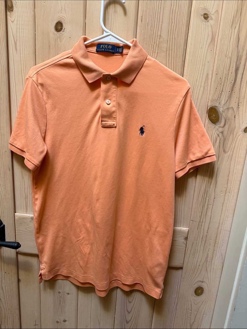 Polo by Ralph Lauren Men's Peach/Orange Pique Polo with Navy Pony